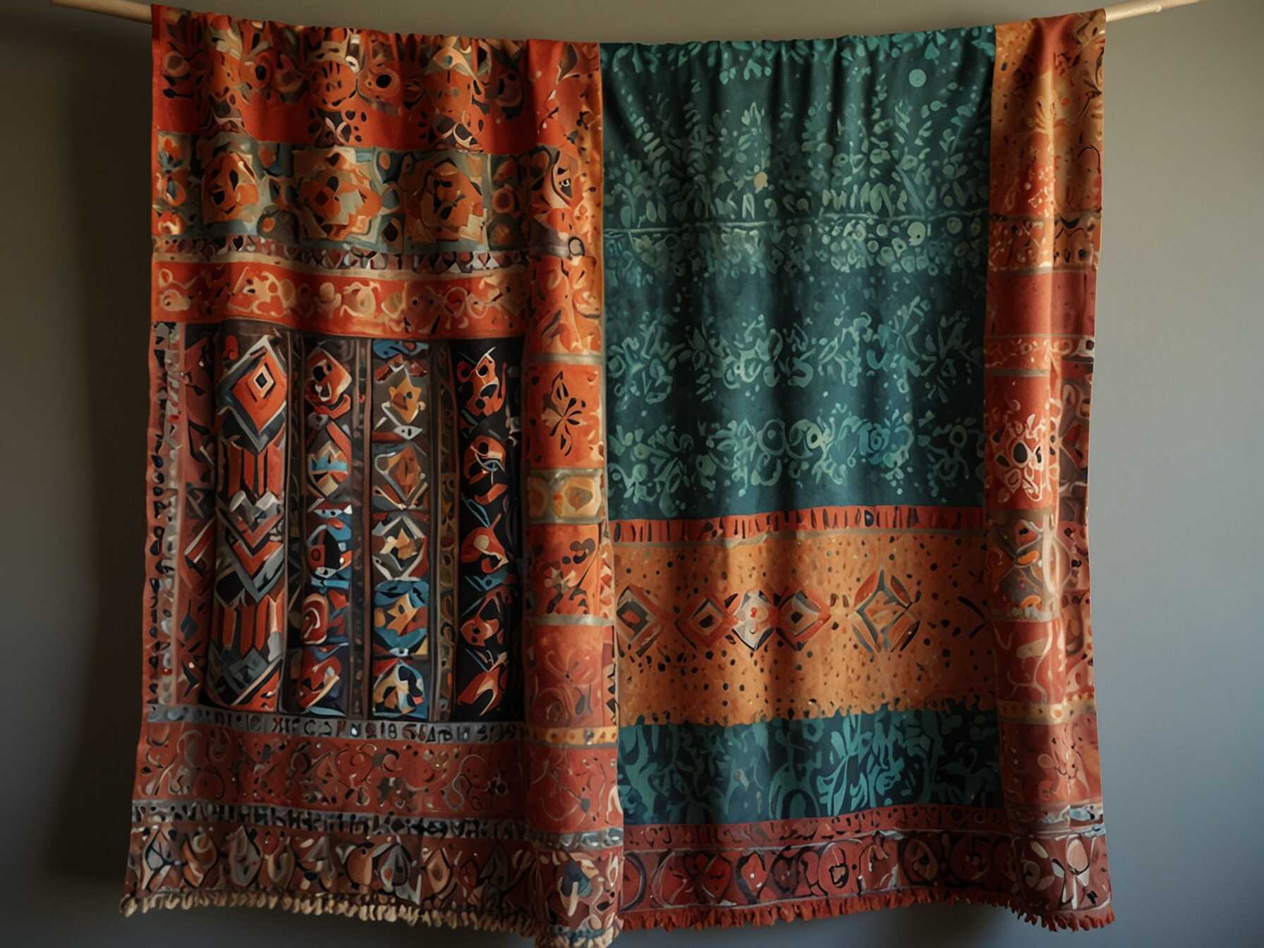 Fabric wall hangings are soft and add warmth. Choose a piece with bold patterns and rich colors. Hang it on one wall as a focal point.  You can use tapestries, quilts, or even shawls. Fabric adds texture and warmth to your room. You can easily change it if you want a new look.  This is an easy DIY project. It also allows for endless customization.  