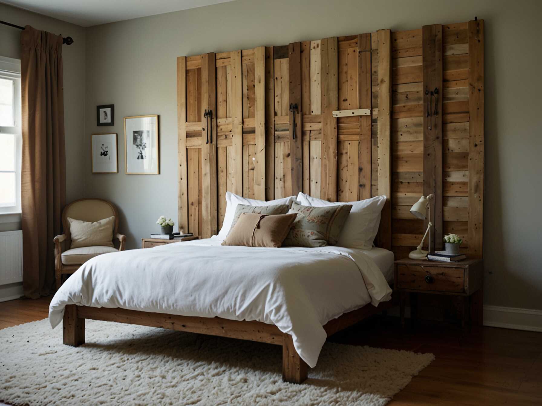 Get creative with repurposed materials. Use old doors as headboards or wooden pallets as shelves. This adds a unique, rustic touch to your room.  Repurposing materials is also eco-friendly. It gives a second life to items that might otherwise go to waste.  These unique pieces make your room feel more personal. Plus, they often come with their own history and character.  